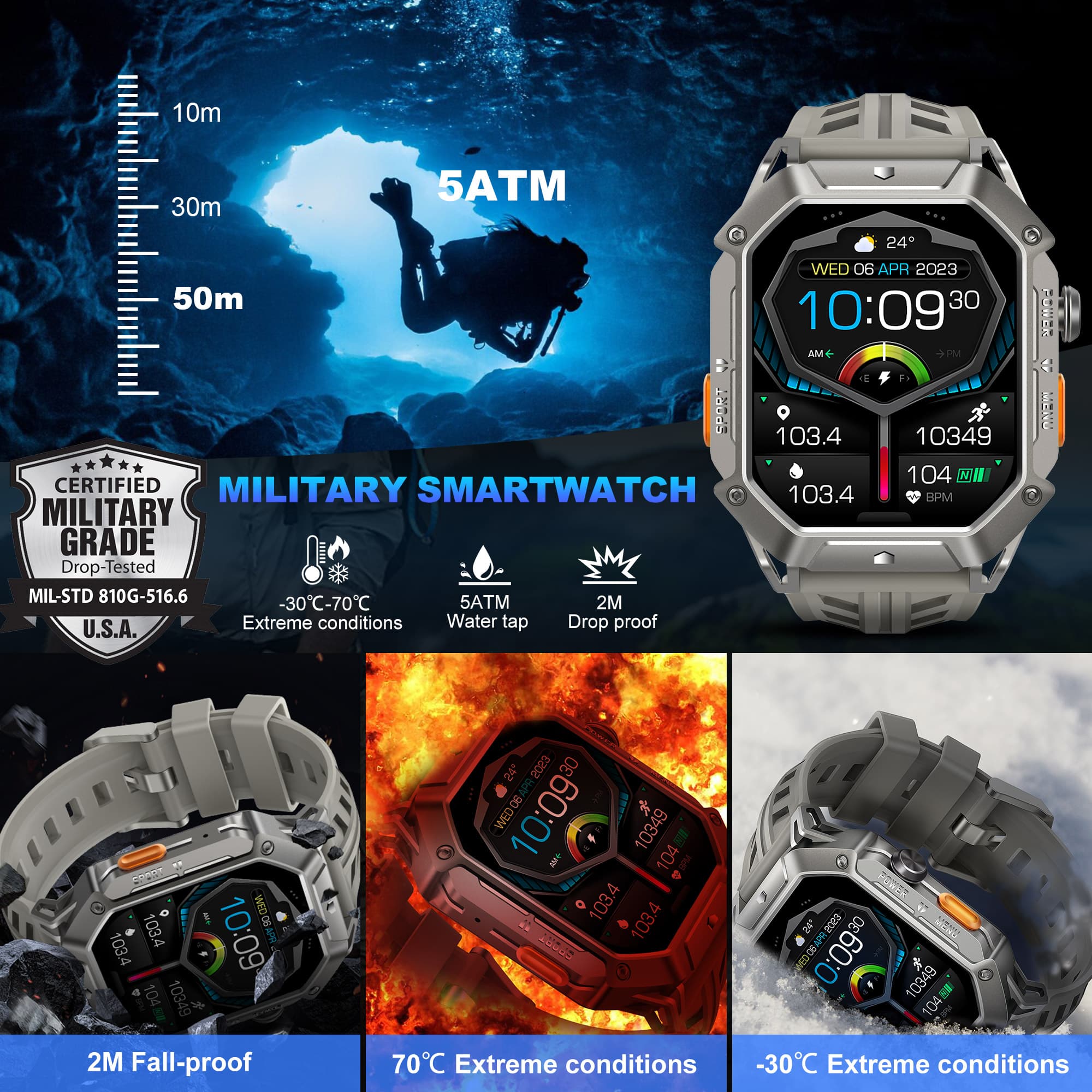 Military-grade BAMBOOINN smartwatch